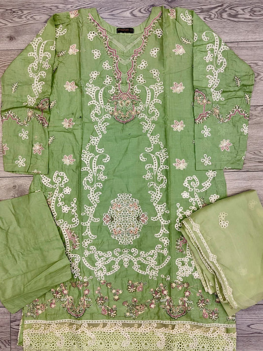 CRM Mint Green colour embroidered cotton fabric Shalwar kameez with chiffon embroidered dupatta in sizes [M to 8XL] womenswear traditional plus size clothing - AdoreByKhwahish