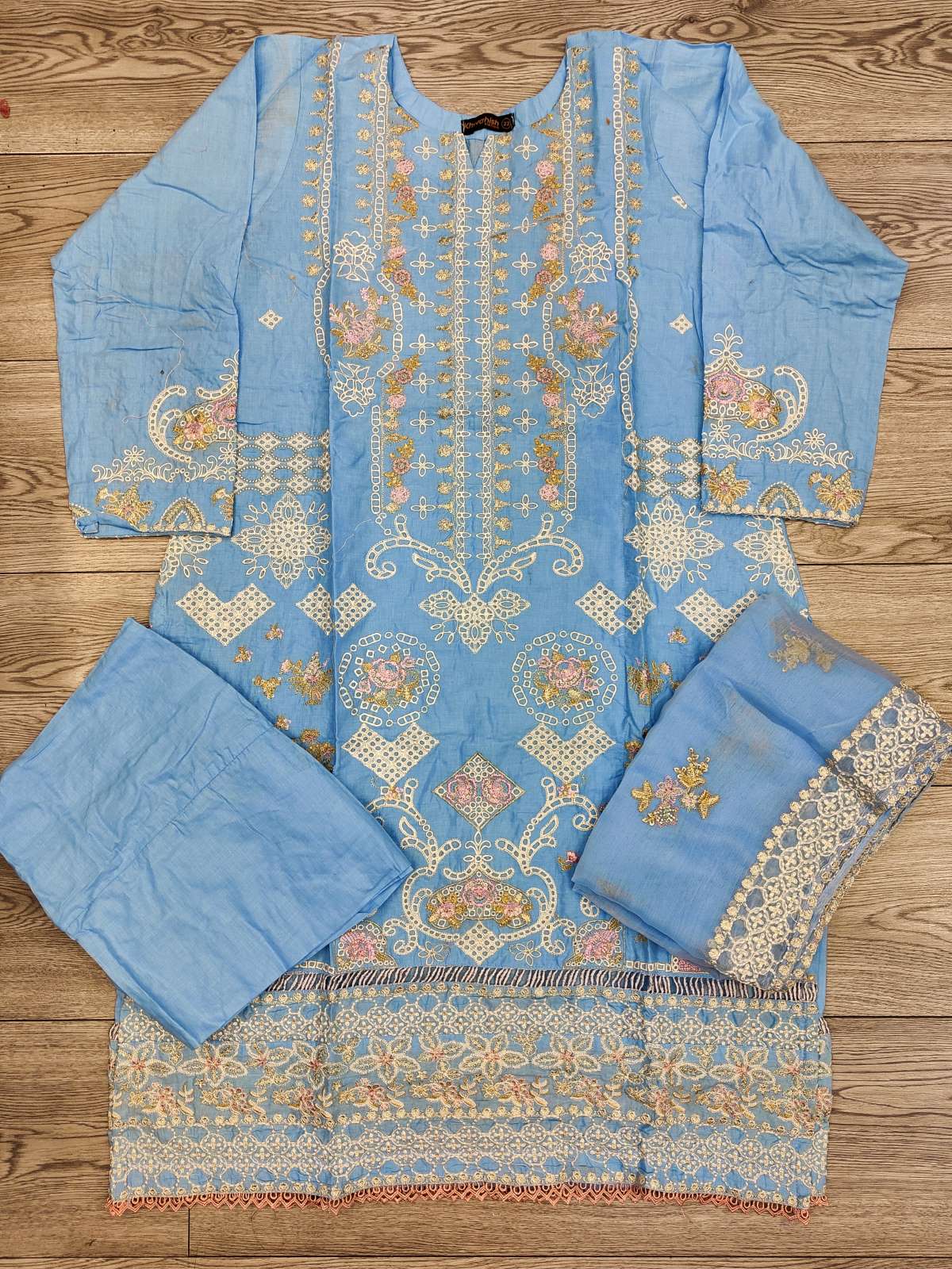 CRM Sky blue colour embroidered shalwar kameez and embroidered dupatta in chiffon fabric in sizes [M to 8XL] womenswear traditional plus size clothing - AdoreByKhwahish