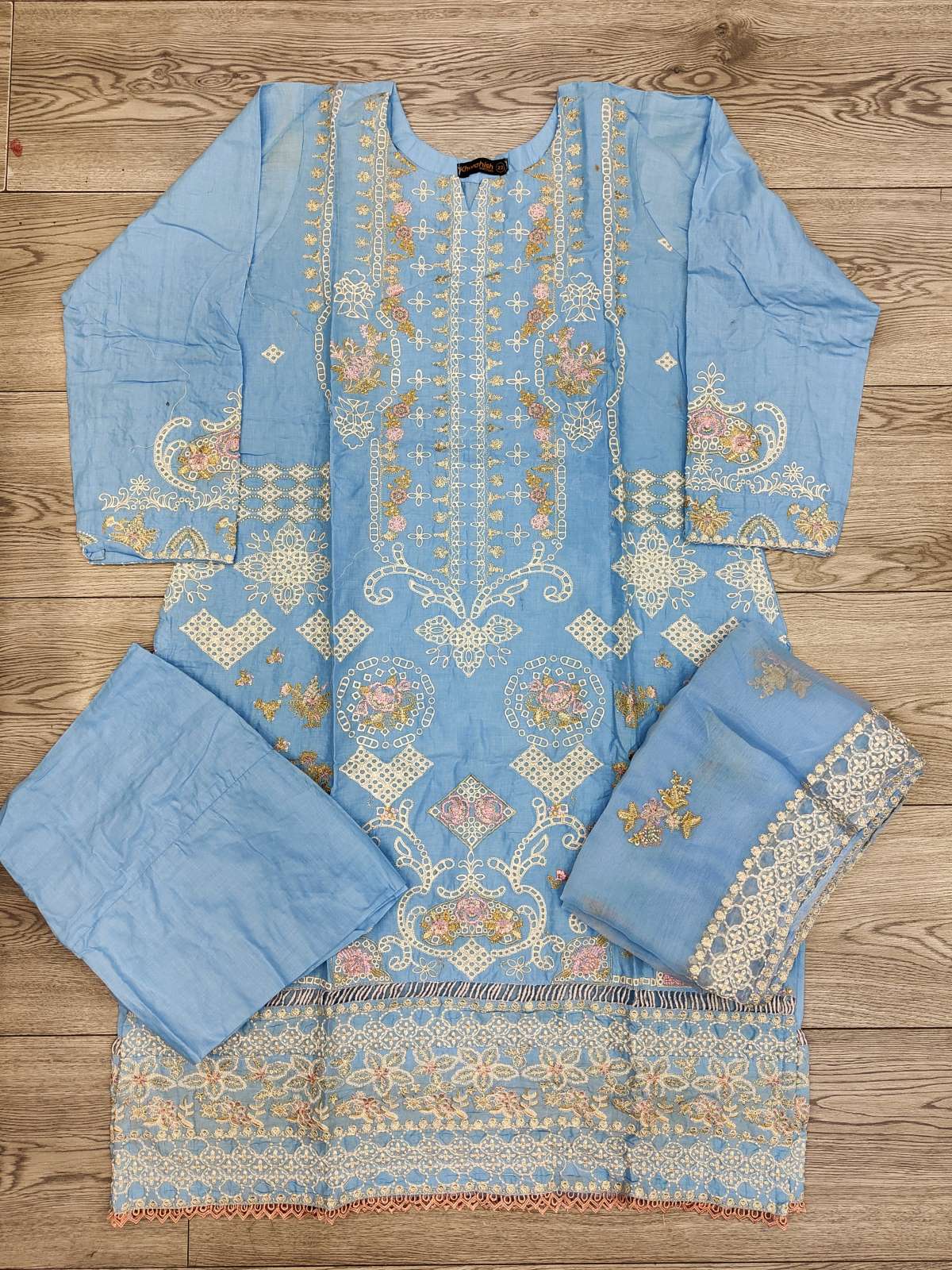 CRM Sky blue colour embroidered shalwar kameez and embroidered dupatta in chiffon fabric in sizes [M to 8XL] womenswear traditional plus size clothing - AdoreByKhwahish