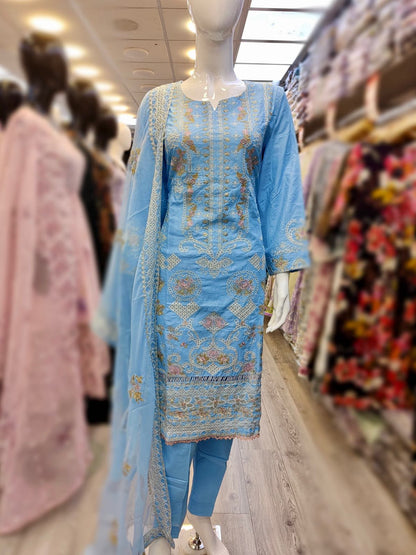 CRM Sky blue colour embroidered shalwar kameez and embroidered dupatta in chiffon fabric in sizes [M to 8XL] womenswear traditional plus size clothing - AdoreByKhwahish