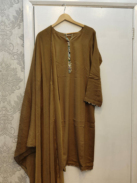 Dark Brown Colour Plain Shalwar Kameez in Lilen Material Sizes (S to 7XL) - AdoreByKhwahish