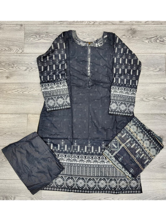 DN3 Black and grey 100% lawn cotton fabric shalwar kameez with cotton dupatta in sizes [M to 8XL] womenswear traditional plus size comfort clothing - AdoreByKhwahish