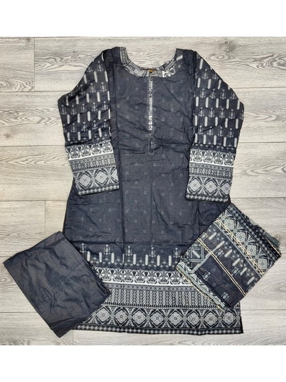 DN3 Black and grey 100% lawn cotton fabric shalwar kameez with cotton dupatta in sizes [M to 8XL] womenswear traditional plus size comfort clothing - AdoreByKhwahish