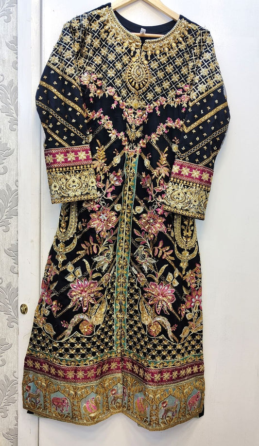 EA Black & Gold Colour Embroidered Shalwar Kameez with Dupatta in Sizes (S and M) - AdoreByKhwahish