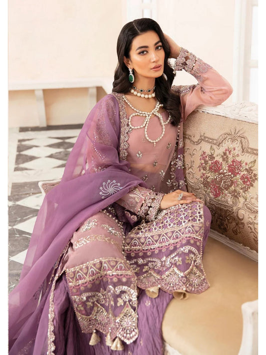 EF light purple hand embellished organza fabric lehenga suit and embroidered dupatta organza fabric in sizes [L to 8XL] womenswear traditional plus size partywear and wedding wear - AdoreByKhwahish