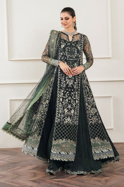 ELN dark green colour with silver hand embellishment shalwar kameez in net fabric with embroidered net dupatta in sizes (5XL to 7XL) womenswear traditional wedding outfit plus size - AdoreByKhwahish