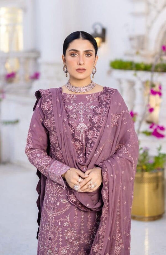 EMA Zimal mulberry pinkish purple colour hand embellished shalwar kameez in chiffon fabric with embroidered dupatta in sizes (M to 8XL) womenswear traditional plus size clothing wedding and party wear - AdoreByKhwahish