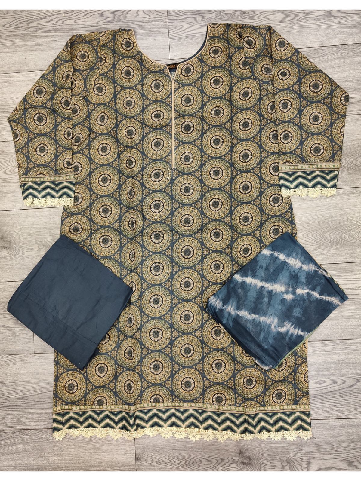 Ethnic EO422 teal blue colour 100% cotton shalwar kameez with printed dupatta in sizes [L to 8XL] womenswear traditional plus size - AdoreByKhwahish