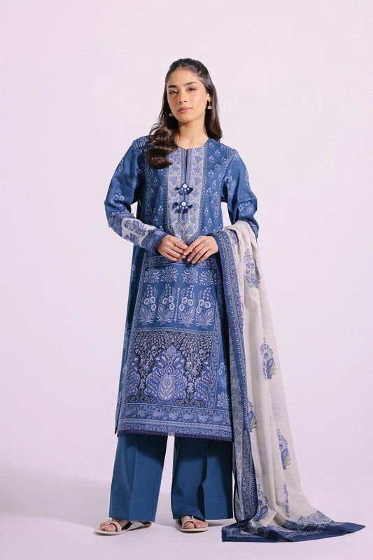 Ethnic indigo blue colour E0402 lawn cotton shalwar kameez with cotton dupatta in sizes (M to 7XL) womenswear traditional clothing cotton plus size comfort - AdoreByKhwahish