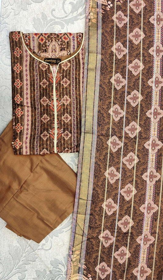 Excellent quality lilen fabric brown colour winter collection shalwar kameez in sizes (S to 7XL) - AdoreByKhwahish