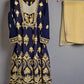 Midnight blue and dandelion yellow colour thread and sequins embroidered
