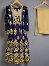 Midnight blue and dandelion yellow colour thread and sequins embroidered