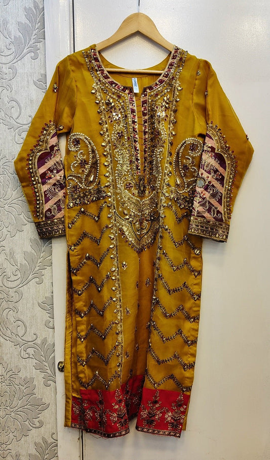 FL Mustard Colour Mehndi Design Embroidered Sharara Suit in Organza Fabric Sizes (S to XL) - AdoreByKhwahish