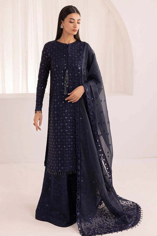 JZM navy blue colour sequin and thread embroidery net fabric palazzo suit with embroidered dupatta in sizes (L to 4XL) womenswear traditional dress plus size - AdoreByKhwahish