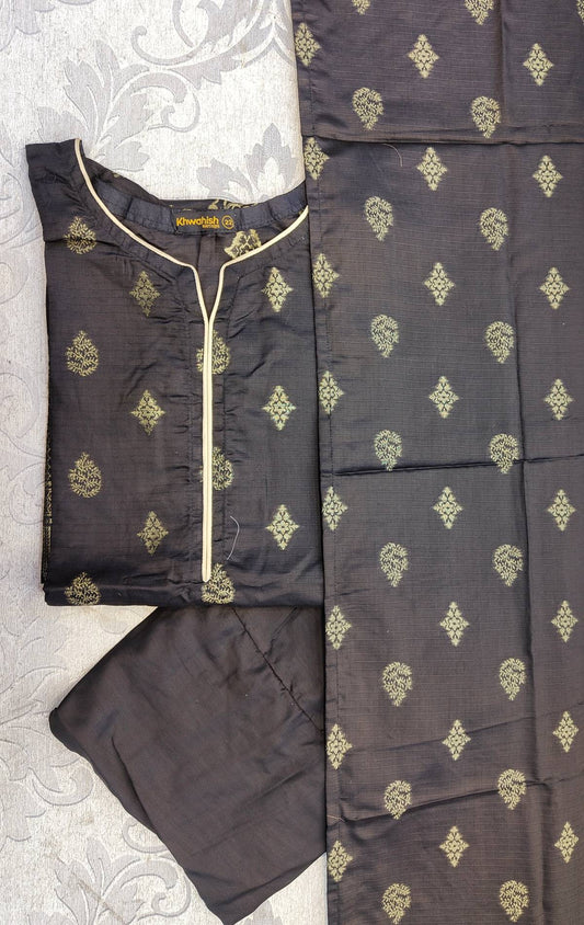 KD Jacquard black and gold colour embroidery shalwar kameez in pure cotton fabric sizes (S to 6XL) - AdoreByKhwahish