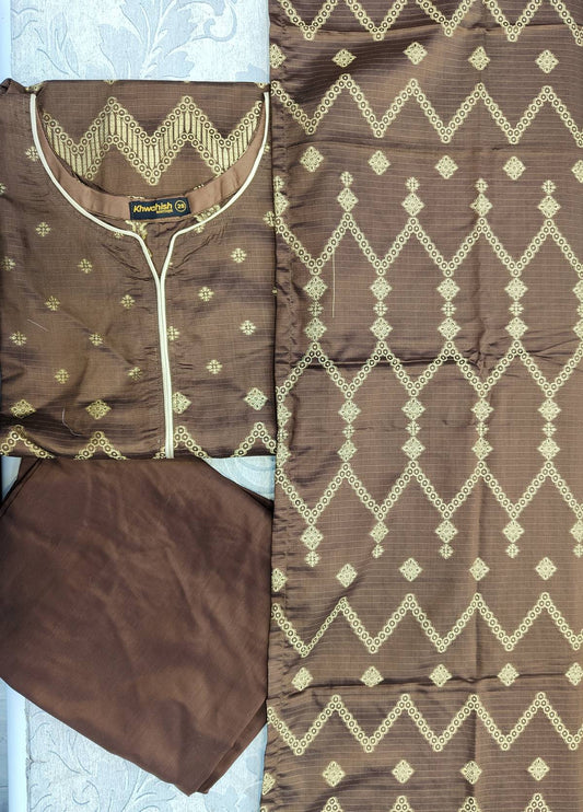 KD Jacquard brown and gold colour embroidery shalwar kameez in pure cotton fabric sizes (S to 6XL) - AdoreByKhwahish