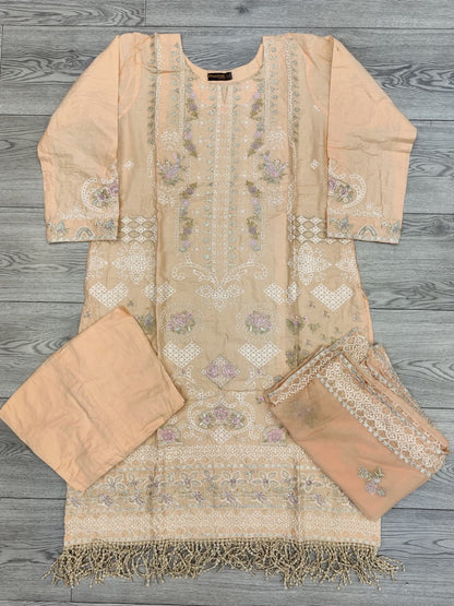 Light peach colour cotton embroidered shalwar kameez with chiffon embroidered dupatta in sizes [L to 8XL] women wear traditional plus size - AdoreByKhwahish