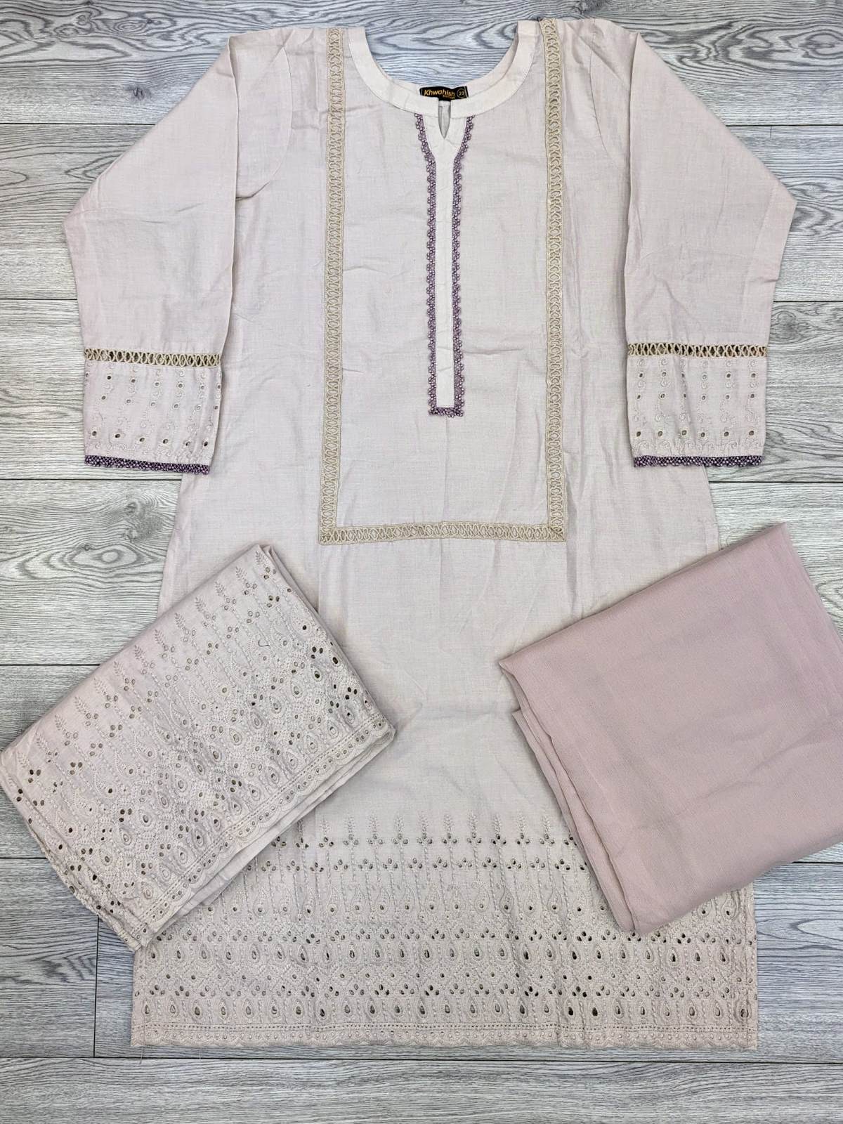Lilac pink colour chiken cotton embroidered shalwar kameez with embroidered plazzo trousers in cotton fabric size (S to 8XL) womenswear plus size cotton dress comfort clothing - AdoreByKhwahish