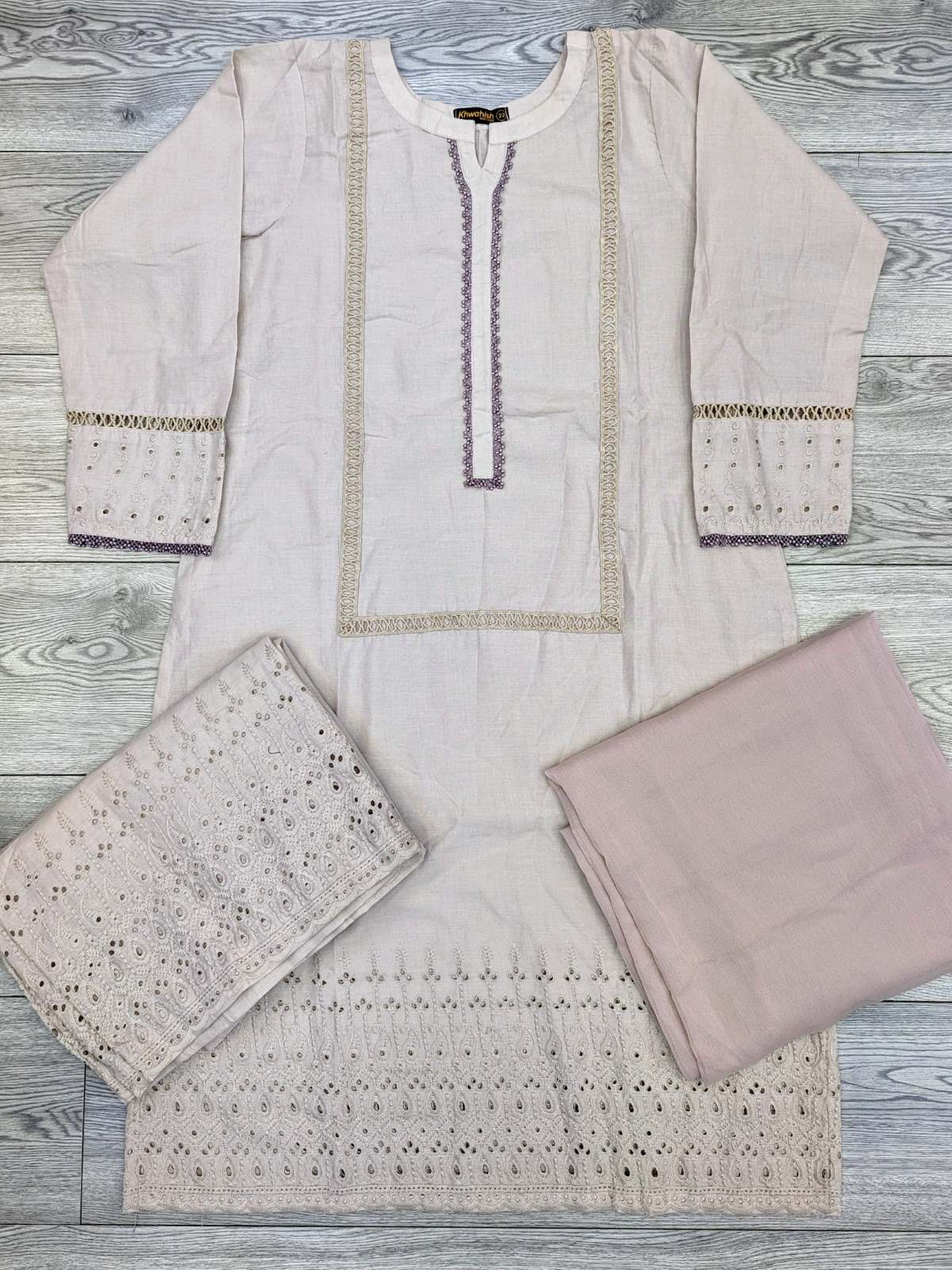 Lilac pink colour chiken cotton embroidered shalwar kameez with embroidered plazzo trousers in cotton fabric size (S to 8XL) womenswear plus size cotton dress comfort clothing - AdoreByKhwahish