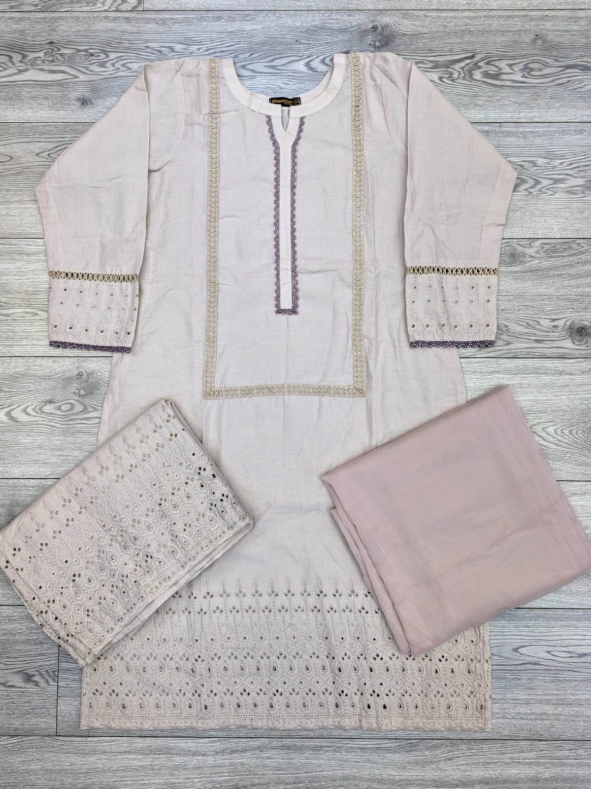 Lilac pink colour chiken cotton embroidered shalwar kameez with embroidered plazzo trousers in cotton fabric size (S to 8XL) womenswear plus size cotton dress comfort clothing - AdoreByKhwahish