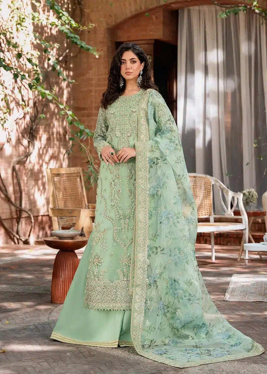 MB mastani formal mint green colour hand embellished organza fabric shalwar kameez with embroidery dupatta in sizes (S to 7XL) womenswear traditional plus size - AdoreByKhwahish