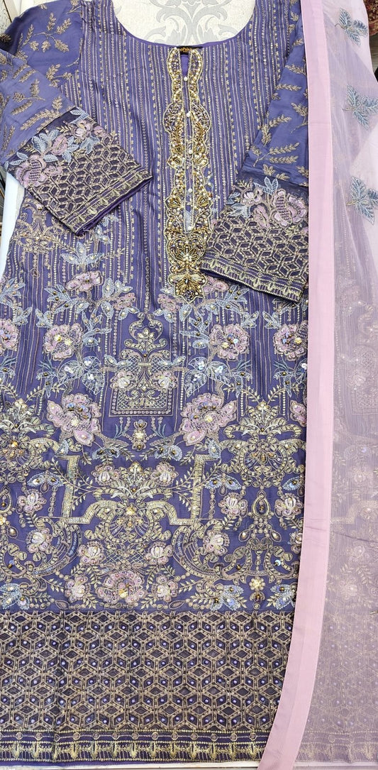 MB Purple And Pink Colour Chiffon Embroidered Shalwar Kameez In Sizes (S to 7XL) - AdoreByKhwahish