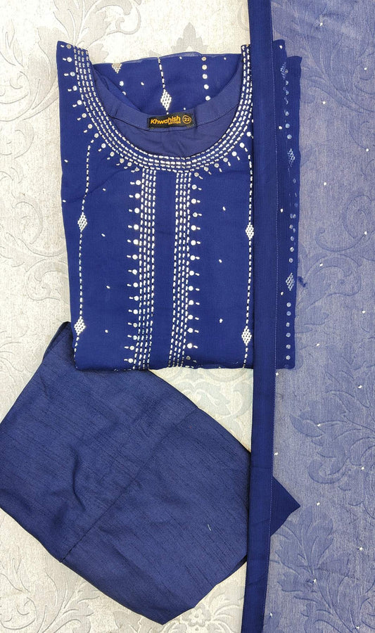 MN mukesh kamdaani embroidery navy blue colour shalwar kameez in chiffon fabric in sizes (S to 2XL) - AdoreByKhwahish