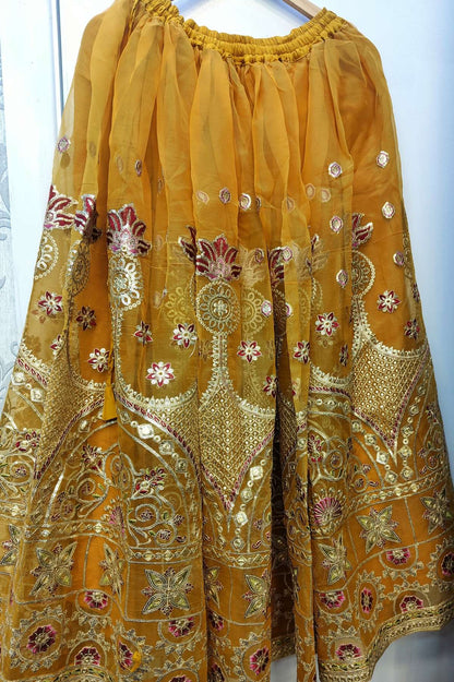 Mustard and Pink Colour Hand Embroidery Kameez with Pink Embroidered Dupatta and Lehenga in Organza Fabric in Sizes (XL to 7XL) Womenswear Traditional Clothing Lehenga - AdoreByKhwahish