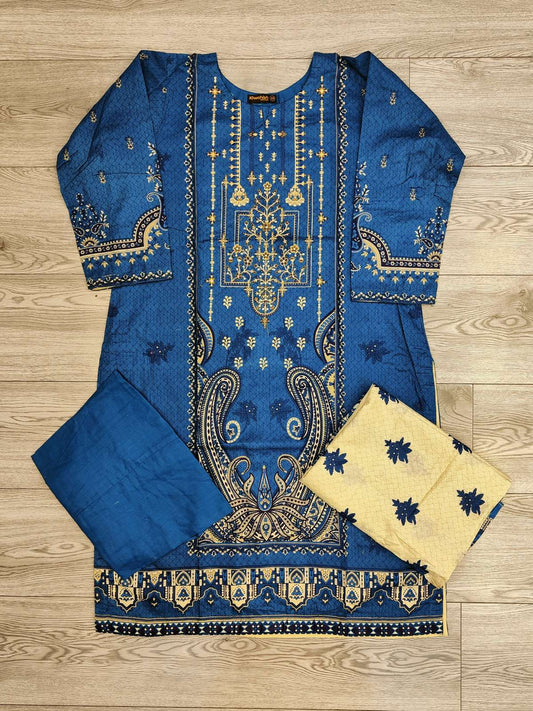 Navy blue and Gold colour embroidery pure cotton fabric excellent quality shalwar kameez in sizes (S to 7XL) womenswear traditional plus size - AdoreByKhwahish