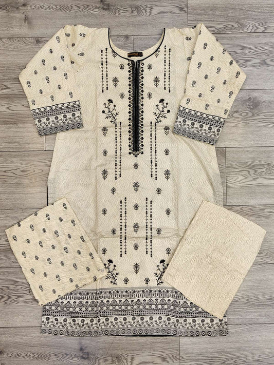 Off - white and black colour embroidery pure cotton fabric excellent quality shalwar kameez in sizes (S to 7XL) womenswear traditional plus size - AdoreByKhwahish