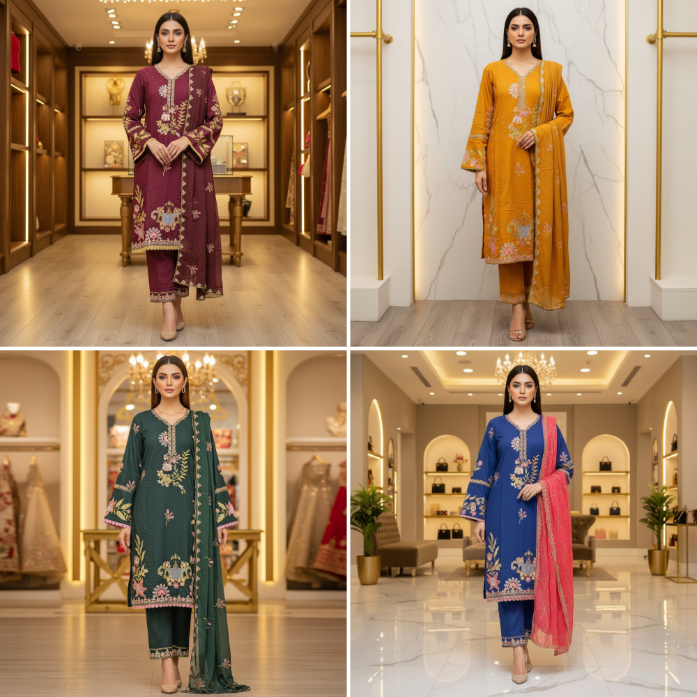 QMR Deep Jewels: Plus Size Comfort Shalwar Kameez – Jungle Green, Burgundy, Persian Blue & Vibrant Mango | S to 8XL
