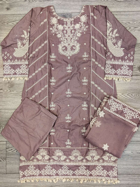 QMR lilac colour embroidered cotton shalwar kameez with chiffon dupatta in sizes (M to 7XL) womenswear traditional clothing cotton plus size comfort - AdoreByKhwahish