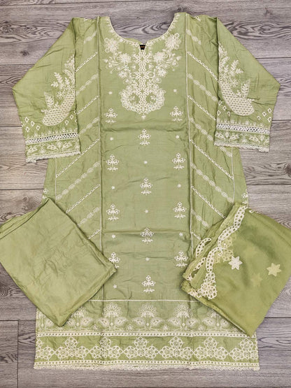 QMR mint green colour embroidered cotton shalwar kameez with chiffon dupatta in sizes (M to 7XL) womenswear traditional clothing cotton plus size comfort - AdoreByKhwahish