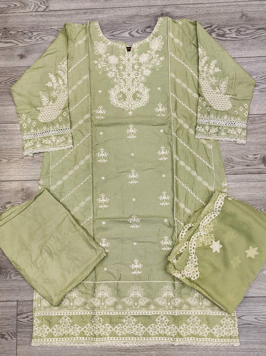 QMR mint green colour embroidered cotton shalwar kameez with chiffon dupatta in sizes (M to 7XL) womenswear traditional clothing cotton plus size comfort - AdoreByKhwahish