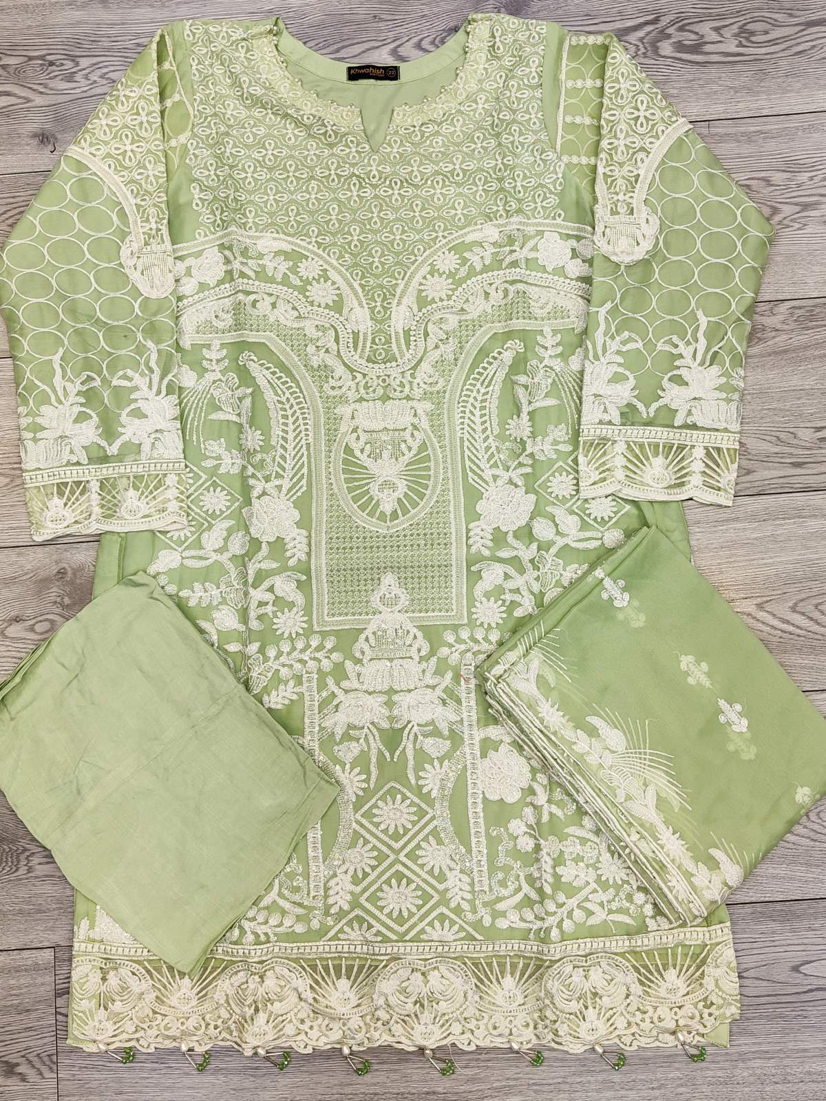 RMS rangoon mint green with white colour all over embroidery in chiffon fabric embroidered dupatta in sizes (S to 6XL) womenswear traditional plus size comfort fashion clothing - AdoreByKhwahish