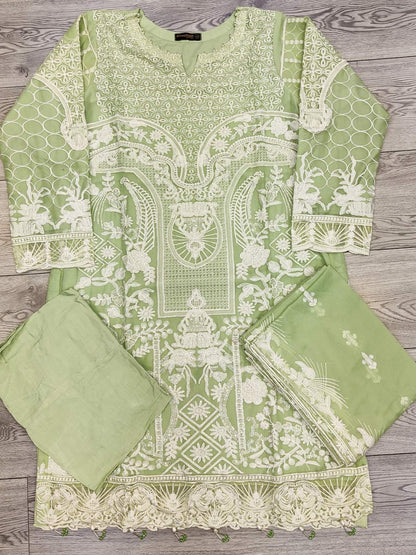 RMS rangoon mint green with white colour all over embroidery in chiffon fabric embroidered dupatta in sizes (S to 6XL) womenswear traditional plus size comfort fashion clothing - AdoreByKhwahish