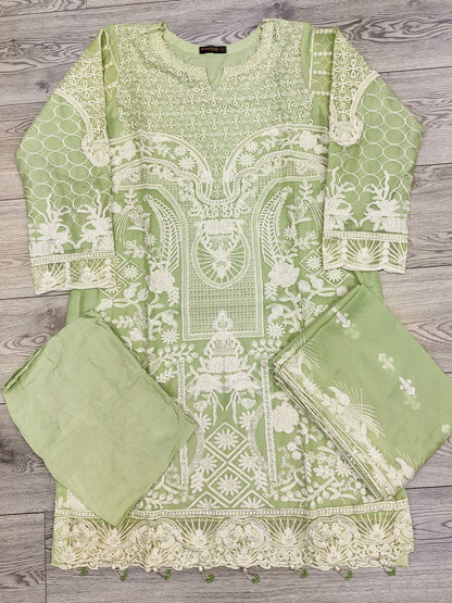 RMS rangoon mint green with white colour all over embroidery in chiffon fabric embroidered dupatta in sizes (S to 6XL) womenswear traditional plus size comfort fashion clothing - AdoreByKhwahish