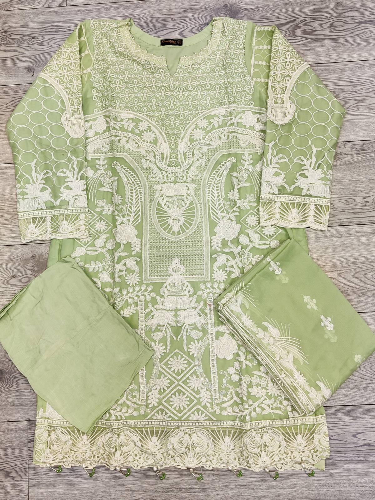 RMS rangoon mint green with white colour all over embroidery in chiffon fabric embroidered dupatta in sizes (S to 6XL) womenswear traditional plus size comfort fashion clothing - AdoreByKhwahish