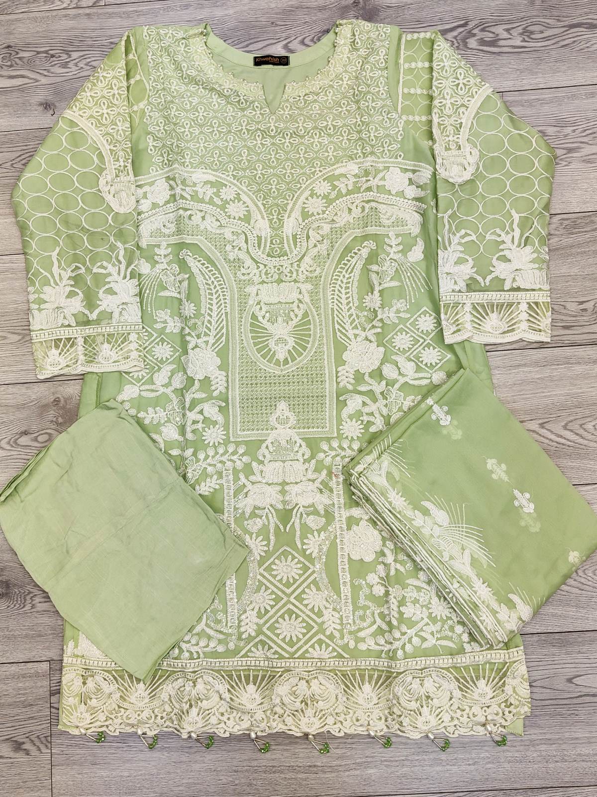 RMS rangoon mint green with white colour all over embroidery in chiffon fabric embroidered dupatta in sizes (S to 6XL) womenswear traditional plus size comfort fashion clothing - AdoreByKhwahish