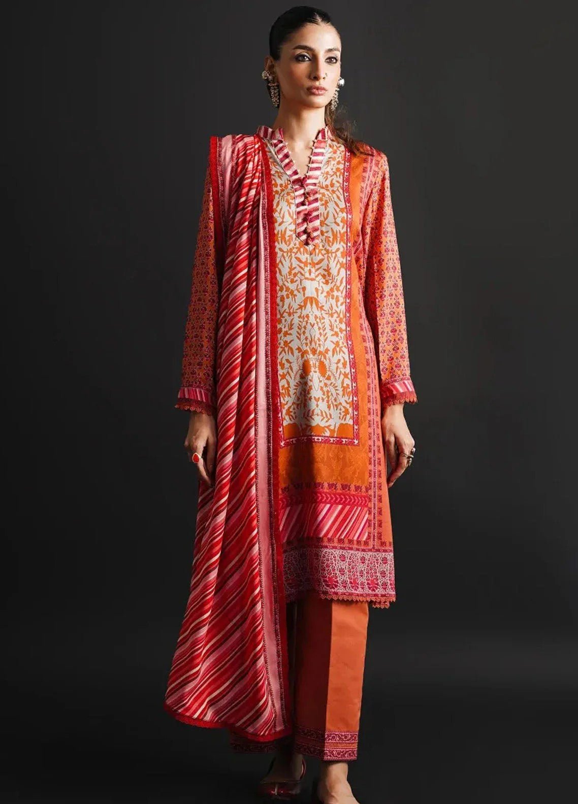 Sana Safinas Mahay 18A original burnt orange colour cotton fabric excellent quality shalwar kameez in sizes (2XL to 7XL) womenswear traditional plus size - AdoreByKhwahish