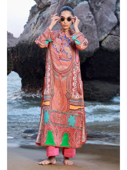 Sana Safinaz Mahay 12A Kashmiri shawl paisley print style multi coloured lawn fabric shalwar kameez with printed dupatta in sizes [M to 8XL] womenswear traditional plus size clothing - AdoreByKhwahish