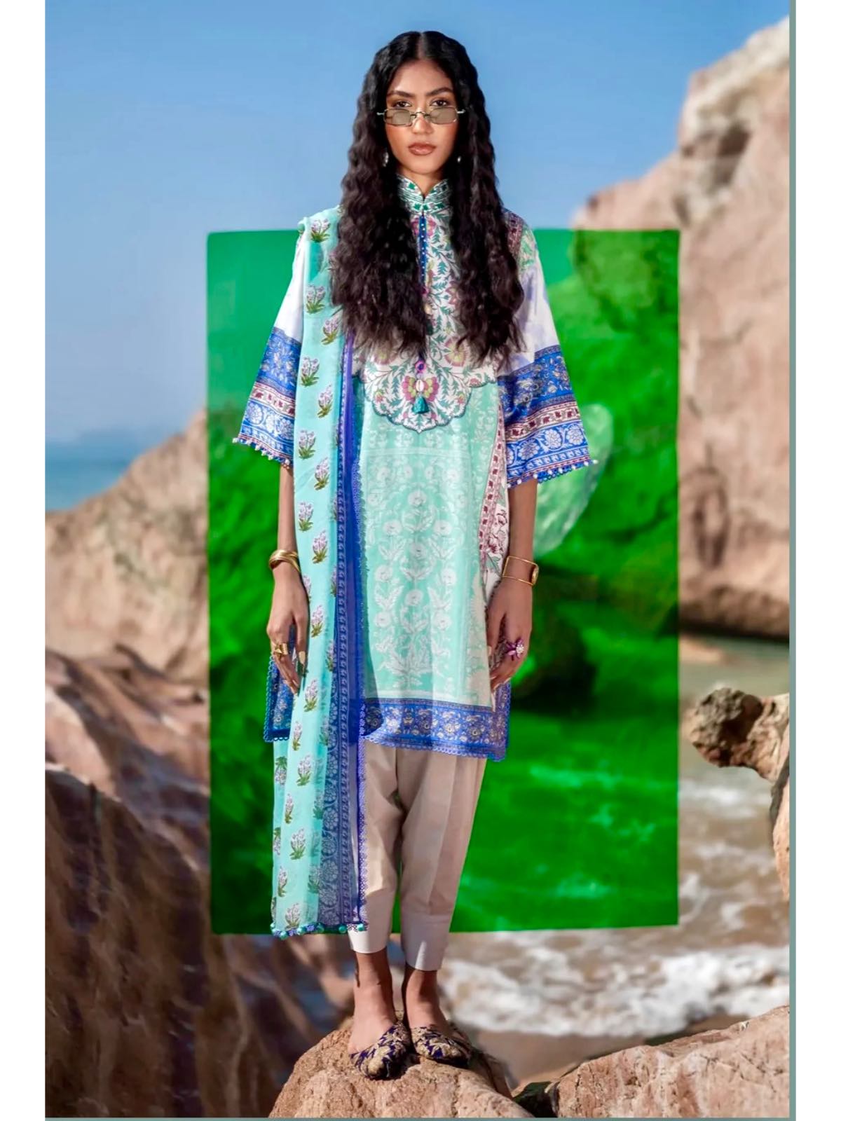 Sana Safinaz Mahay 3B Light Blue and White colour lawn cotton fabric Shalwar kameez with printed dupatta in sizes [M to 8XL] womenswear traditional plus size clothing - AdoreByKhwahish