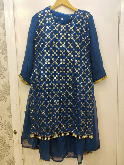 SM navy blue colour georgette fabric sharara suit with chiffon sharara and net dupatta in size medium womenswear traditional dress - AdoreByKhwahish