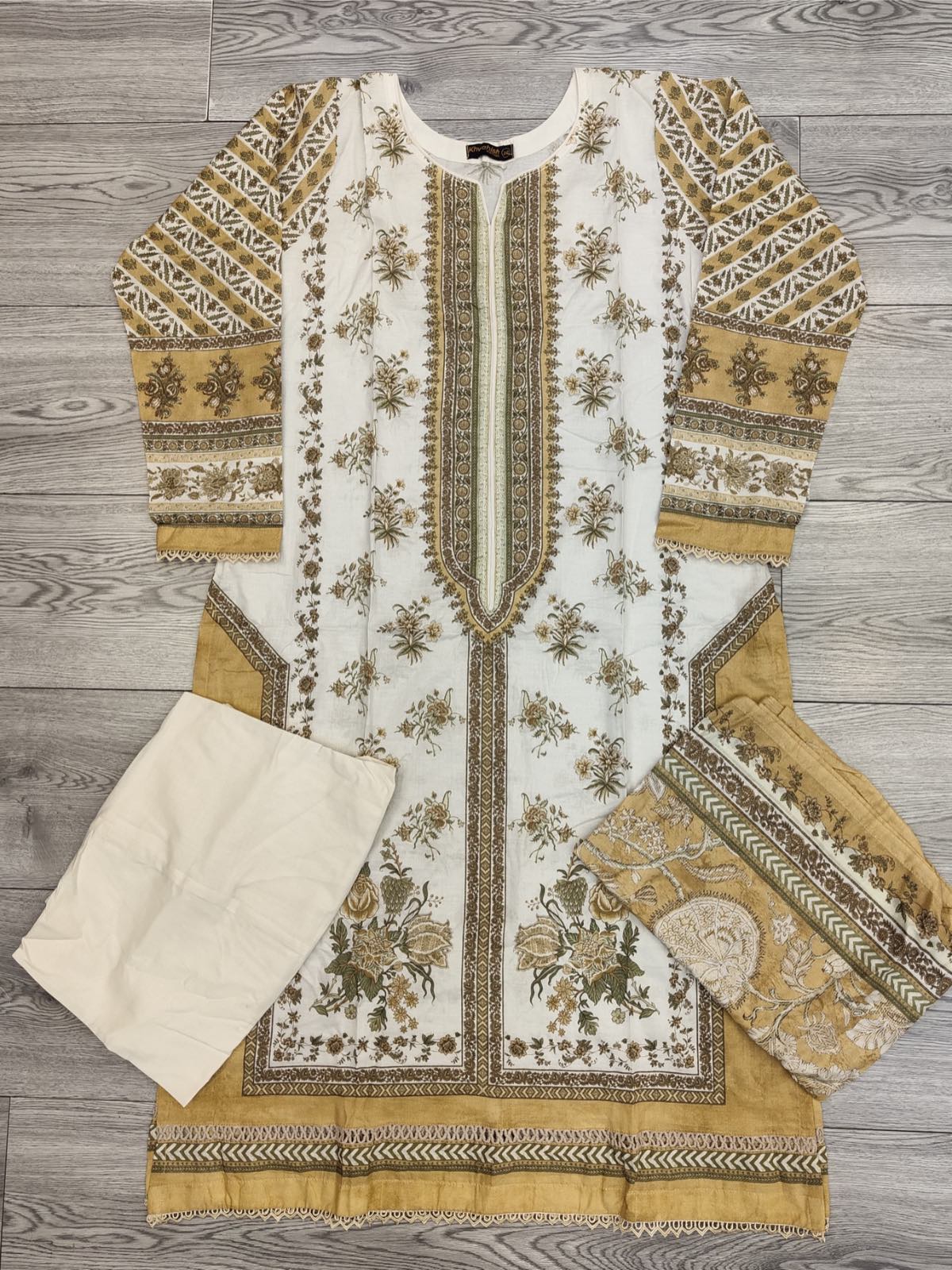 White and mustard colour cotton ethnic shalwar kameez with printed dupatta in sizes [L to 8XL] women wear traditional plus size - AdoreByKhwahish