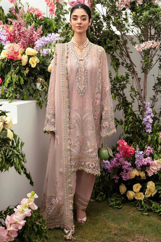 ZHA Peach Colour Hand Embellished Shalwar Kameez Organza Fabric Embroidered Chiffon Dupatta in Sizes (2XL to 5XL) Womenswear Traditional Plus size - AdoreByKhwahish